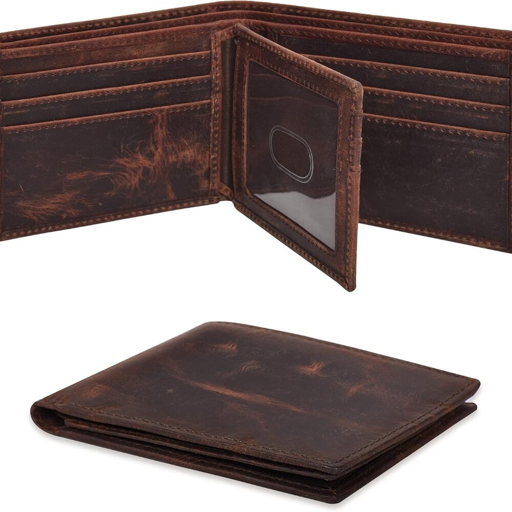 Leather Wallet for Men - RFID Bifold Wallets with 9 Credit Cards 1 ID Window Sli